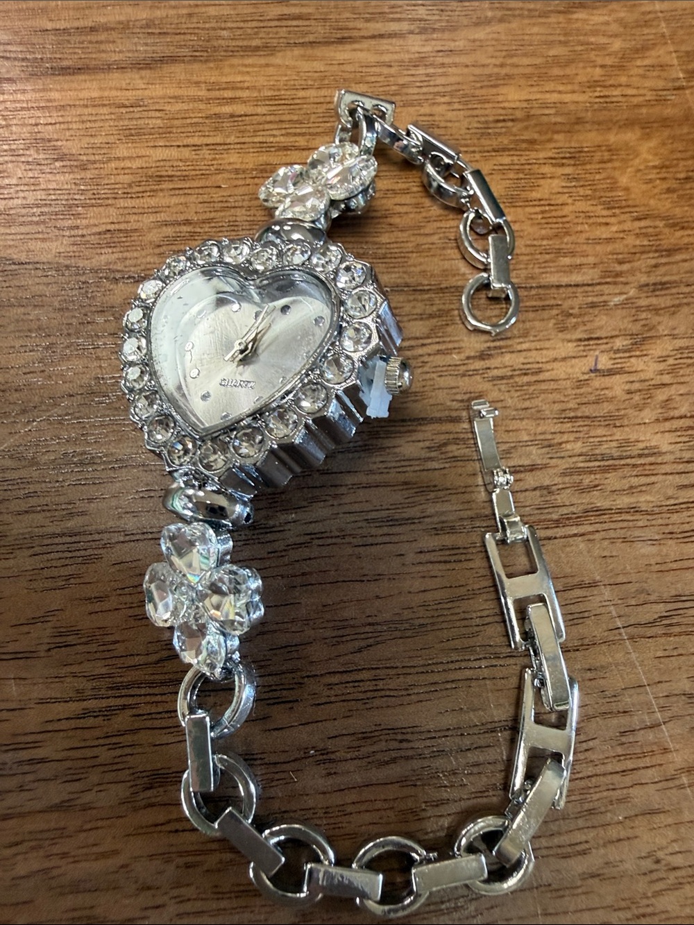 Crystal Heart Silver Bracelet Watch with Clear Stones